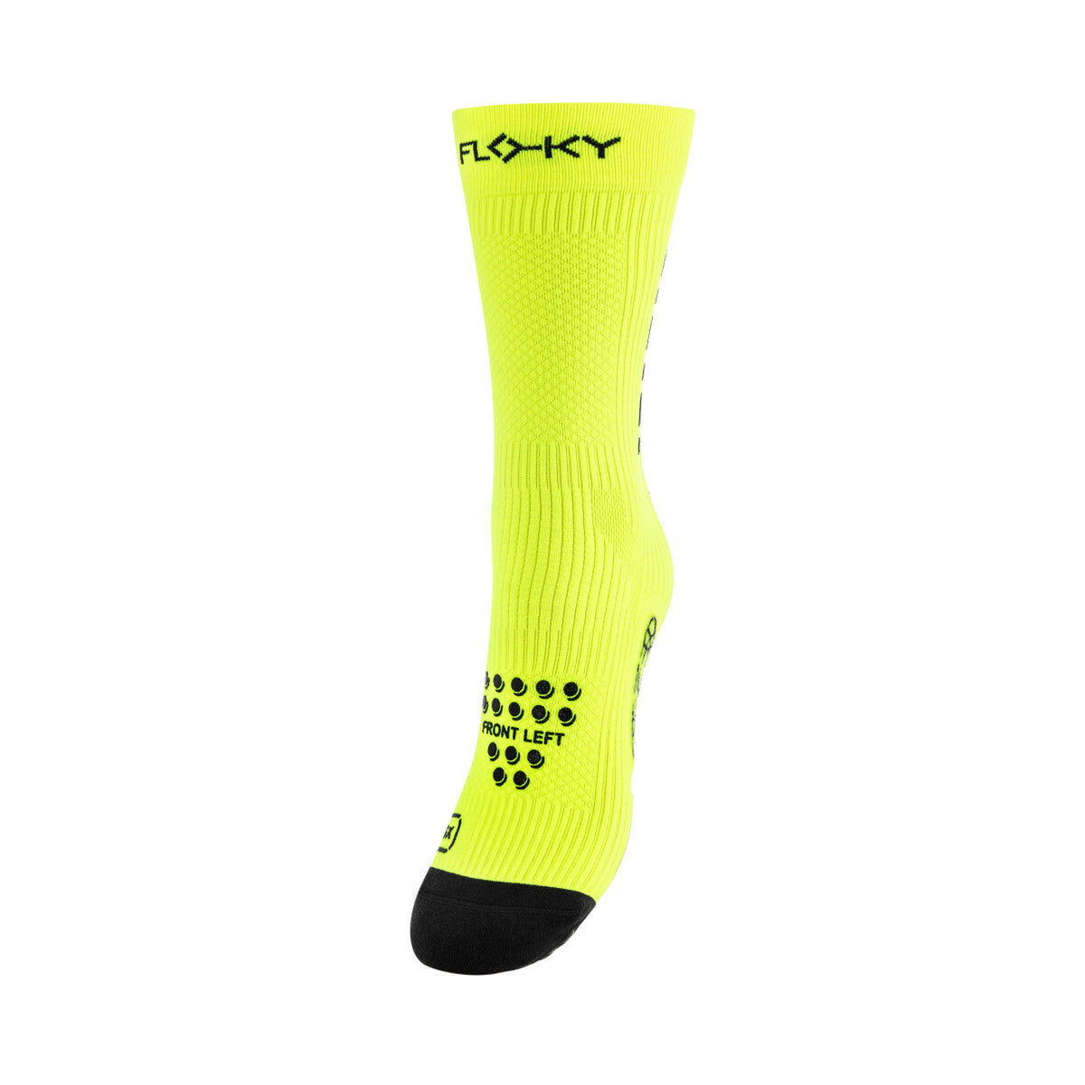 calze biomeccaniche Floky S-Mash, ideali per tennis e padel, progettate per proteggere il tendine d'Achille e offrire stabilità. Colore giallo fluo vista frontale