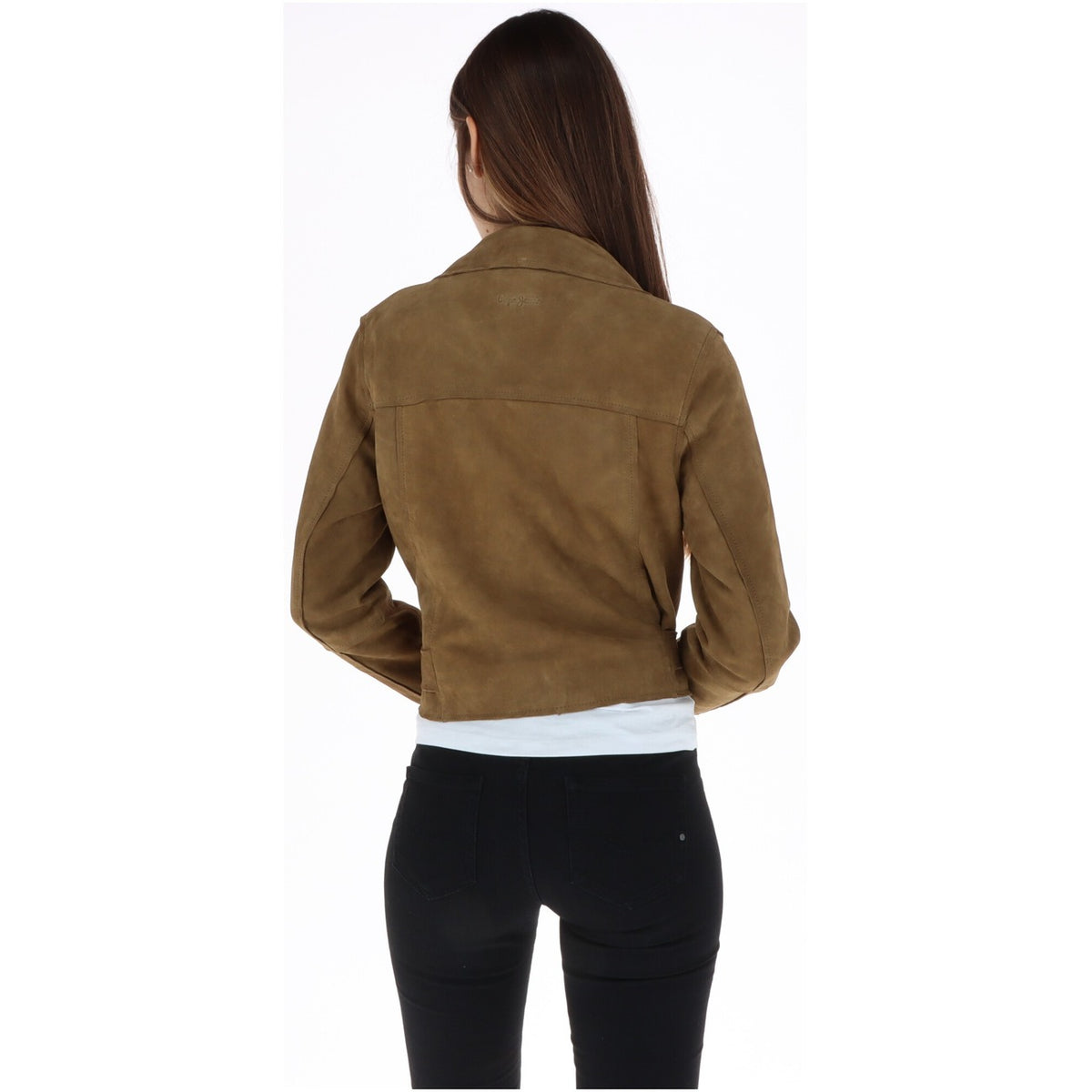 Giacca biker camoscio donna Pepe Jeans – Chiodo in pelle scamosciata marrone PL4024531.