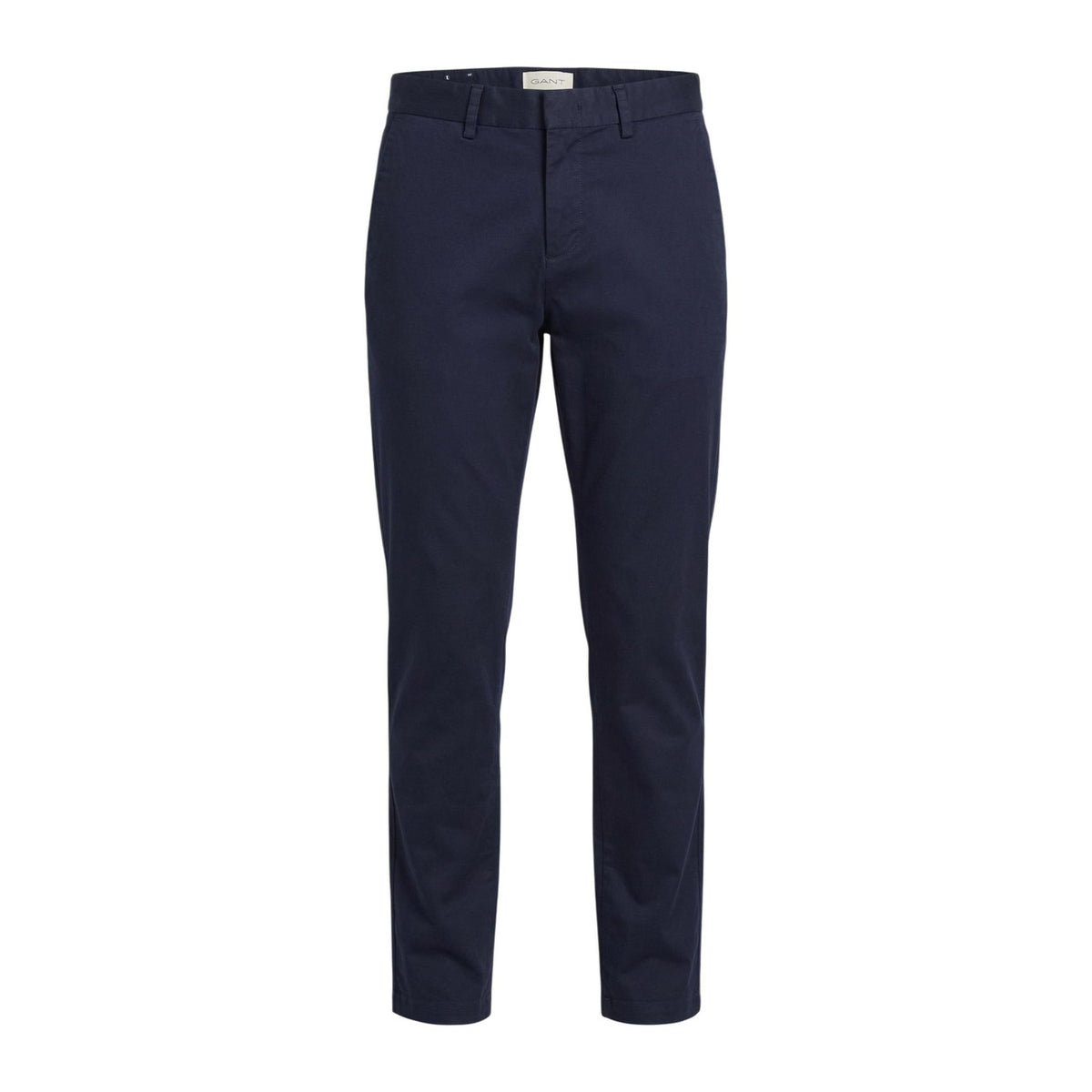 Pantaloni chinos uomo GANT; taglio slim, 98% cotone piqué, 2% elastam. Tasche oblique, vestibilità moderna e confortevole. Colore blu vista frontale