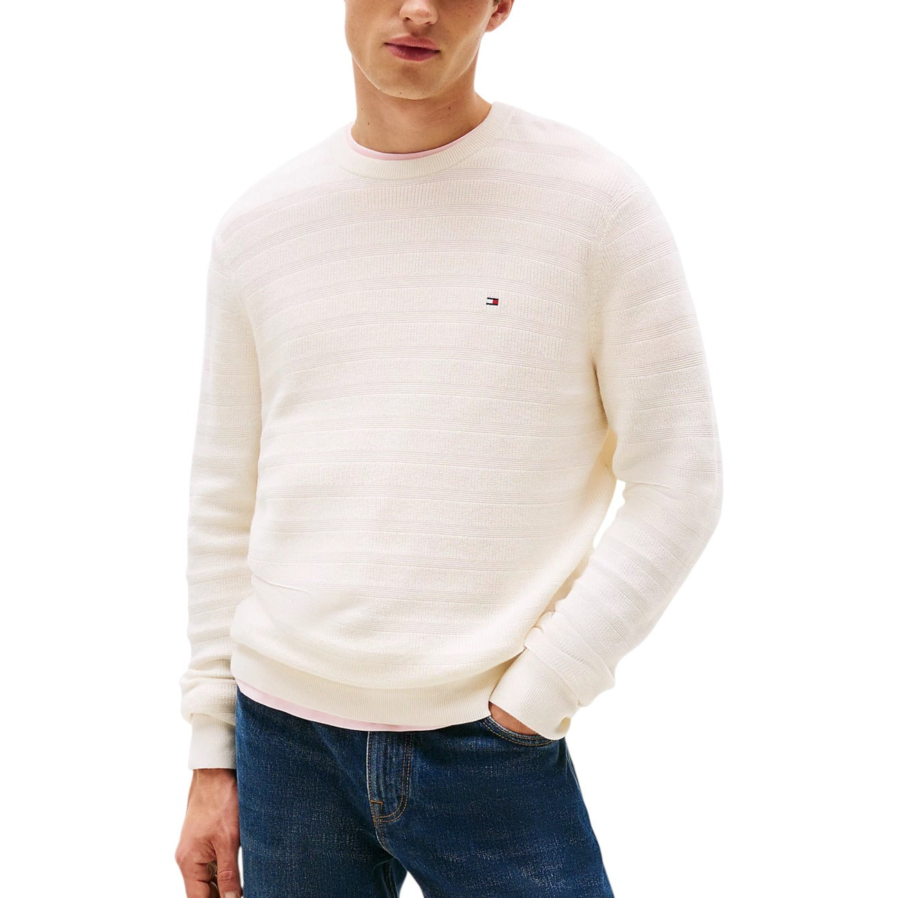 Tommy Hilfiger Maglioncino Uomo Blu Maniche Lunghe - Maglia Cotone Organico Scollo Tondo