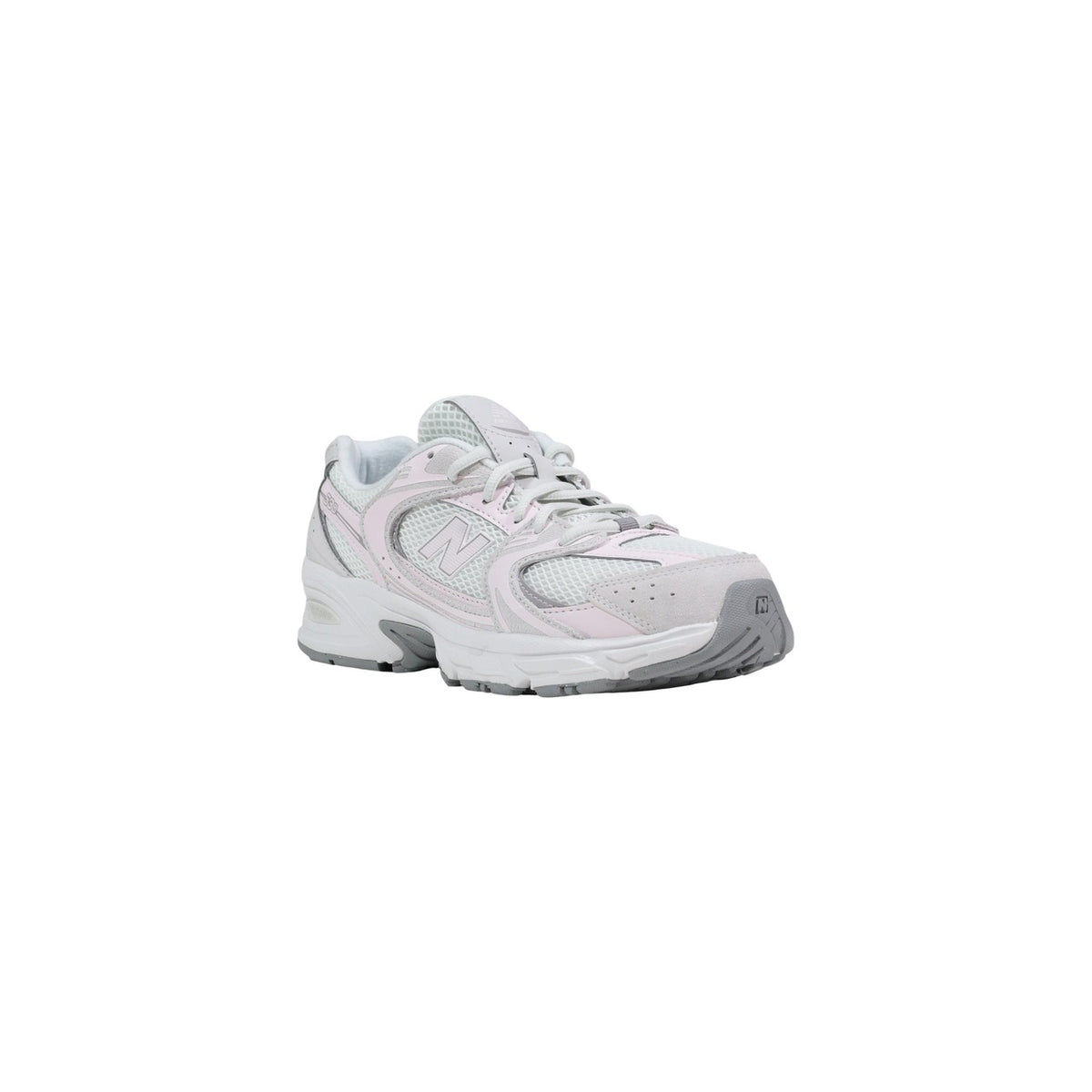 sneaker New Balance 530 in mesh bianco e sintetico con dettagli rosa pastello.
Vista frontale