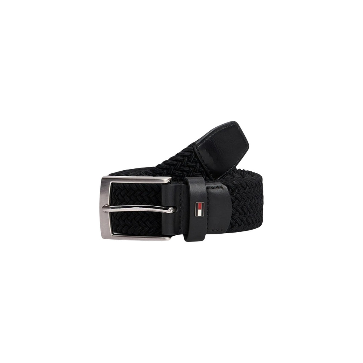 Cintura elastica Tommy Hilfiger; motivo intrecciato, fibbia in metallo spazzolato, larghezza 3,5 cm. Comfort e stile iconico Tommy. Colore nero