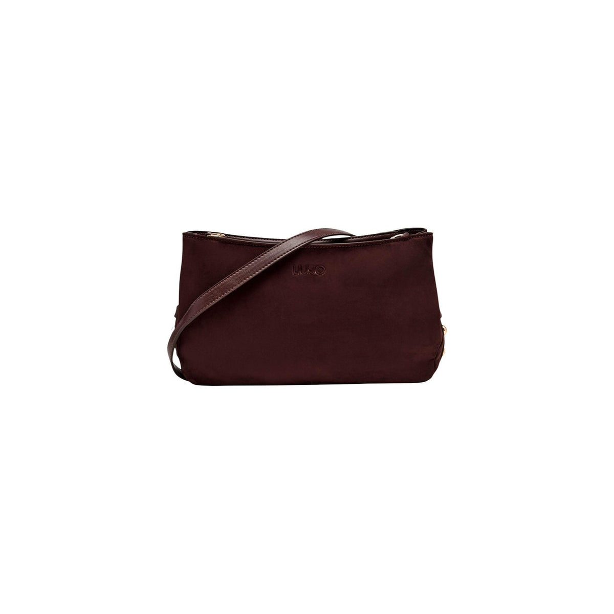 Borsa Liu-Jo bordeaux effetto velluto AF6033 T711A. Borsa piccola da donna bordeaux a mano e a tracolla con maxi borchie dorate laterali, logo tono su tono e chiusura zip, borsa elegante e casual chic 4 stagioni Liu-Jo.