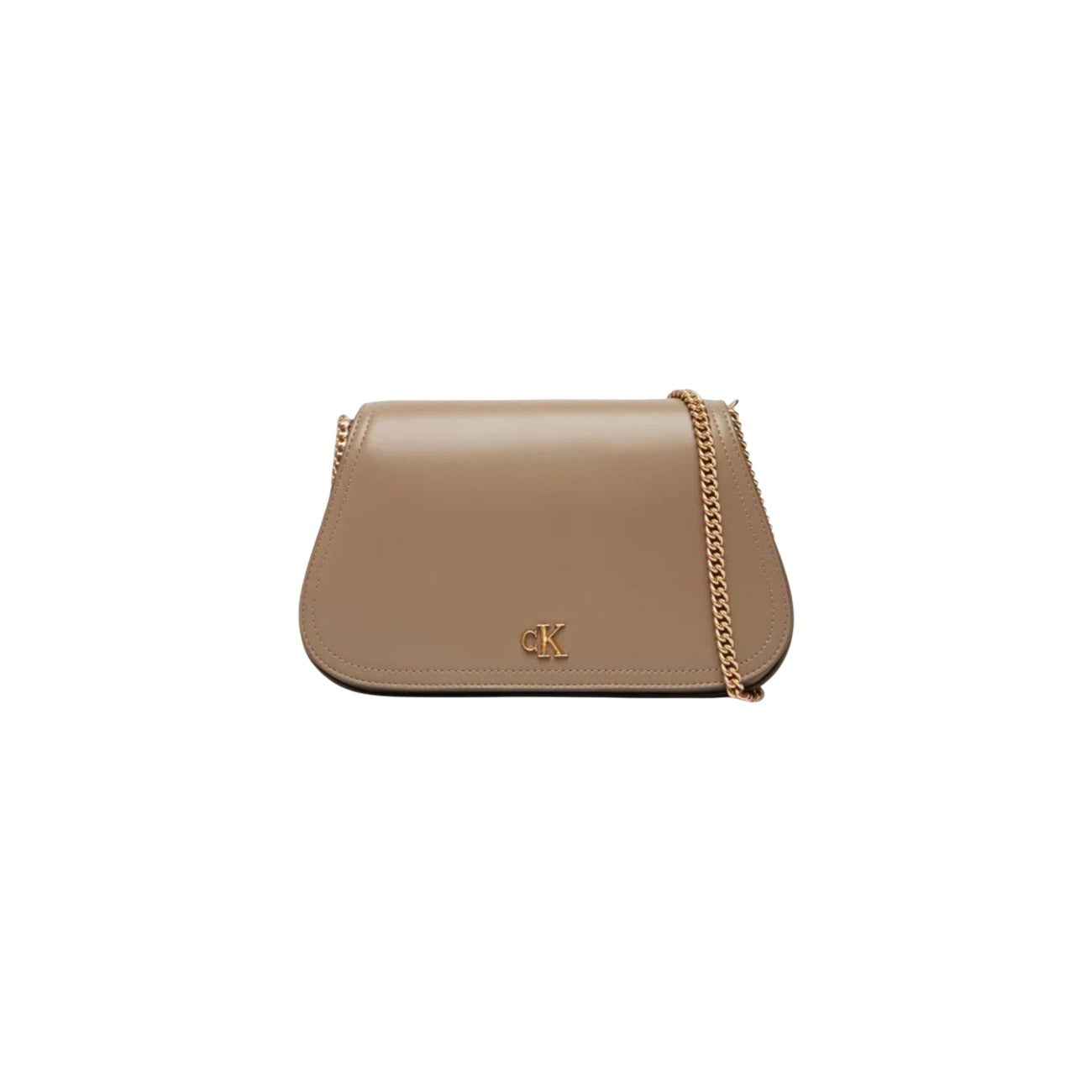 Borsa da sera Calvin Klein dal design curvo e sofisticato; realizzata in 51% poliestere riciclato. Accessorio elegante con dettagli e chiusura sicura, ideale per eventi formali. Colore beige vista frontale