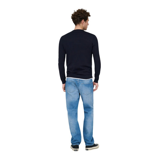 Pullover Girocollo in Maglia Piatta; viscosa Livaeco e poliestere, regular fit, maniche lunghe. Il basico versatile e confortevole per il guardaroba di ogni stagione.Colore blu scuro vista posteriore