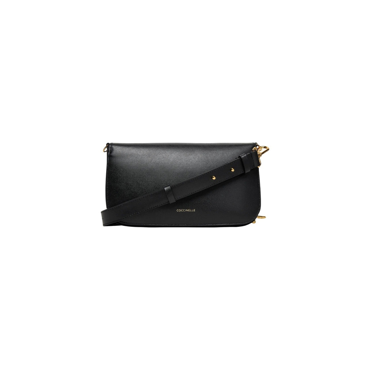 Borsa Coccinelle nera C-ME CALF E1 SSK 12 03 21. Borsa media da donna a mano e a spalla in vera pelle liscia nera con logo C oro sulla patta, tracolla staccabile e chiusura magnetica, borsa elegante 4 stagioni Coccinelle.