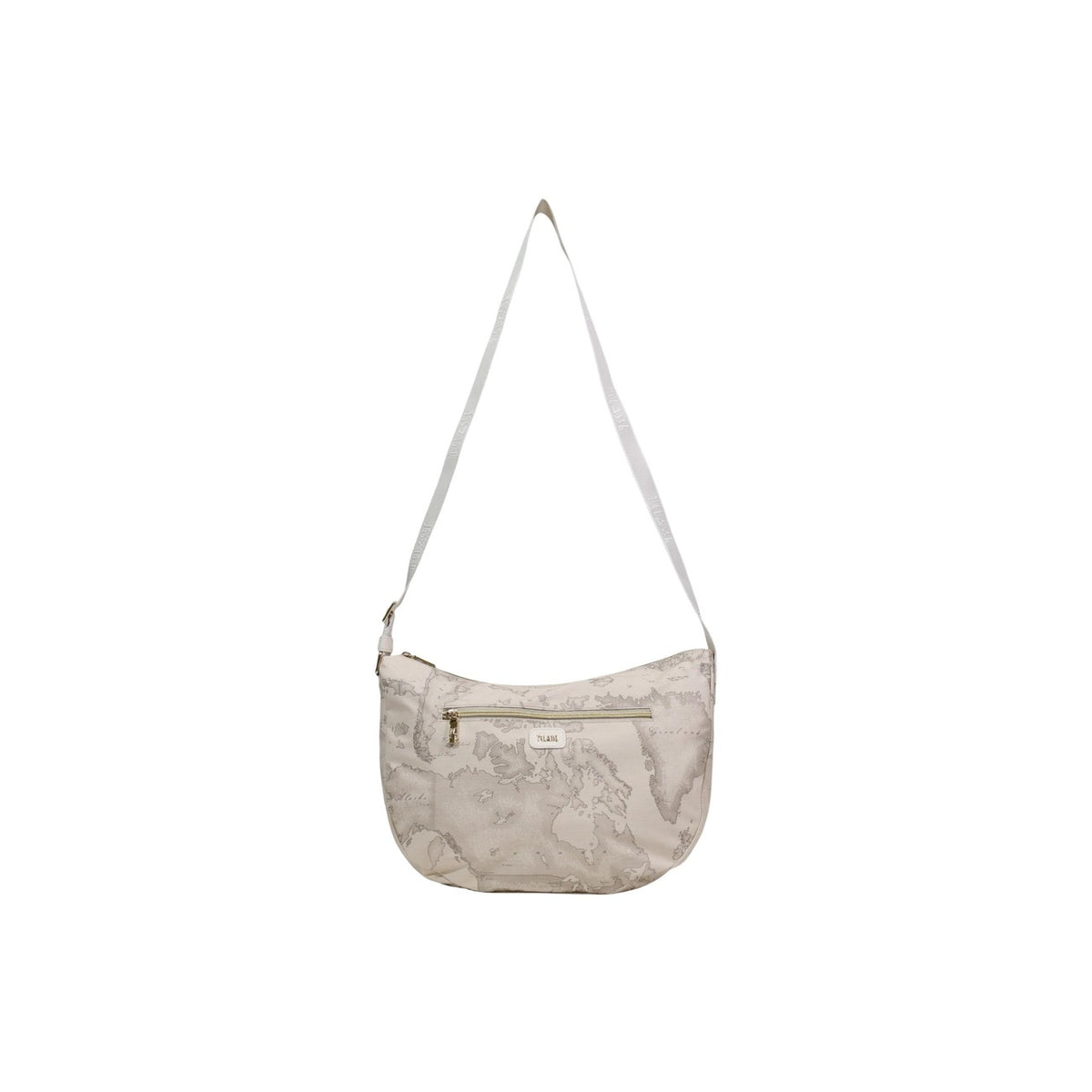 Borsa a spalla grande Alviero Martini 1^ Classe; stampa Geo iconica, design curvo, tracolla regolabile, mix di materiali premium. Stile elegante e capiente. Vista frontale