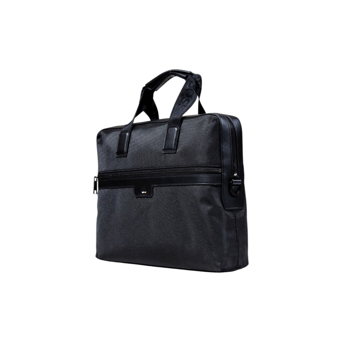 Borsa porta documenti uomo Boss nera Ray_N_Doc Case 50536181. Cartella lavoro e laptop da uomo nera in poliestere riciclato con doppi manici, tasca frontale zip e logo Boss, borsa business 4 stagioni.