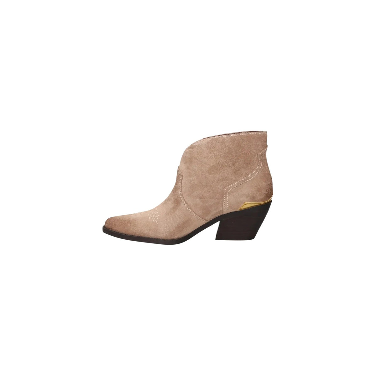 Stivaletti beige donna Liu Jo Austin 03. Stivali texani bassi in camoscio beige con tacco cubano 6 cm, punta affusolata, dettagli cuciture stile bohémien e logo metallico.