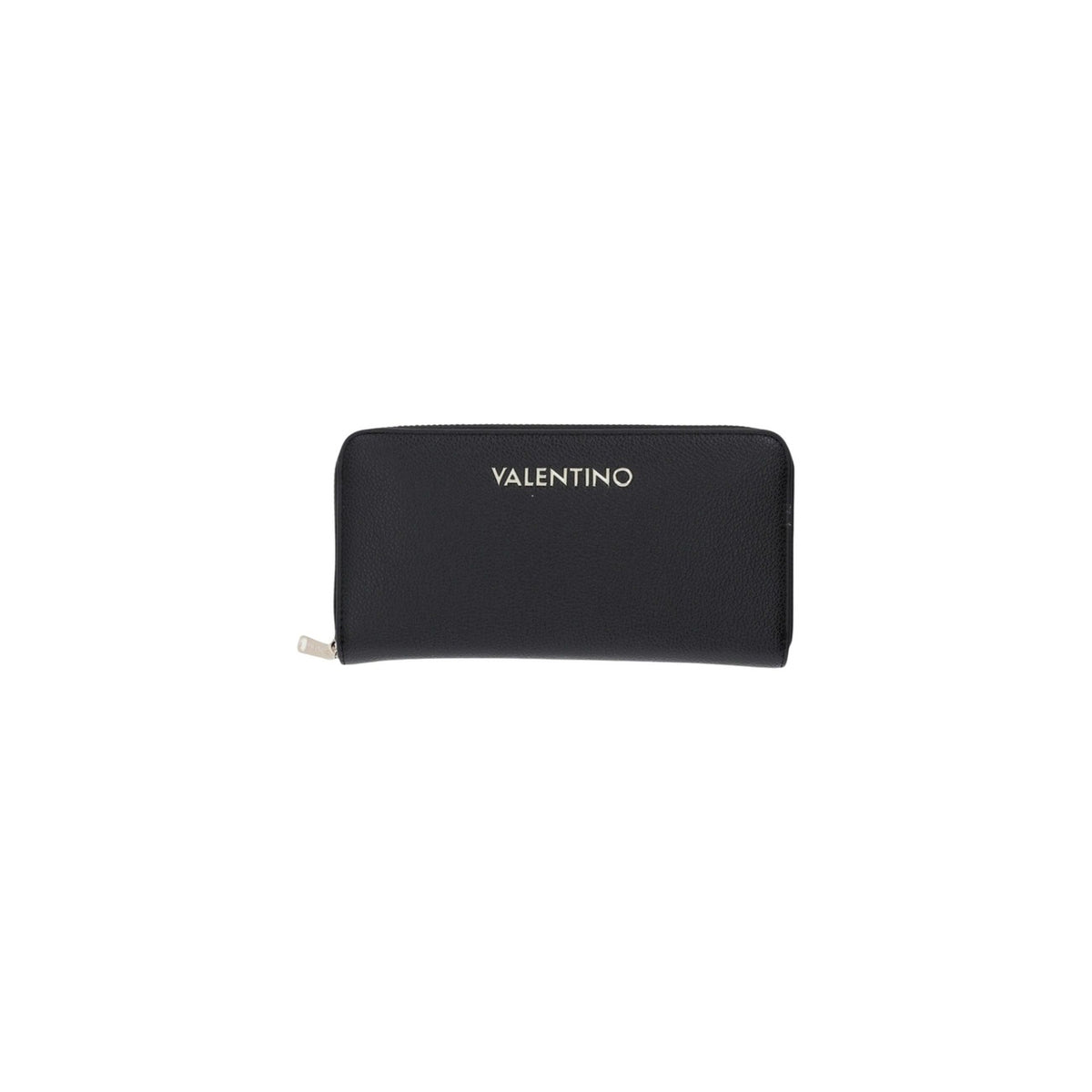 Portafoglio nero Valentino Bags Doris RE, formato grande con chiusura zip-around e logo dorato in rilievo; capiente e resistente, ideale per un'organizzazione completa in borsa. Vista frontale