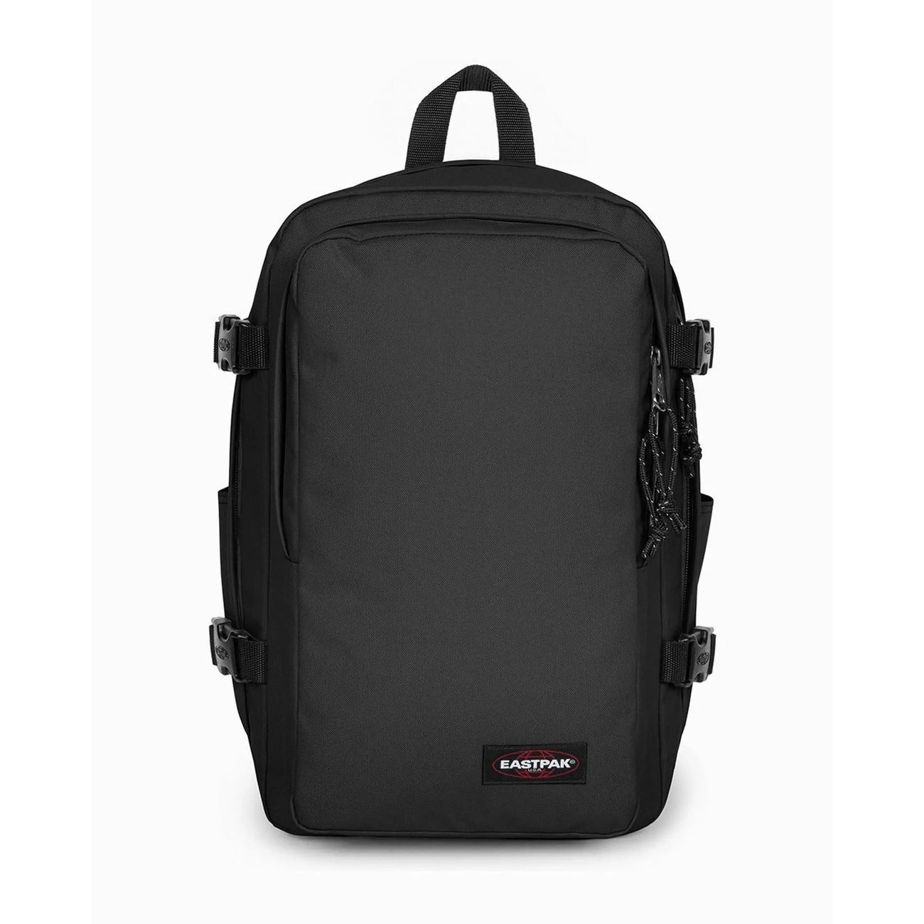 Zaino Medio nero Eastpak Bagaglio a Mano; 40x25x20 cm. Poliestere idrorepellente, tasca laptop 15" e portaborraccia. Organizer, fascia trolley e dettagli catarifrangenti
