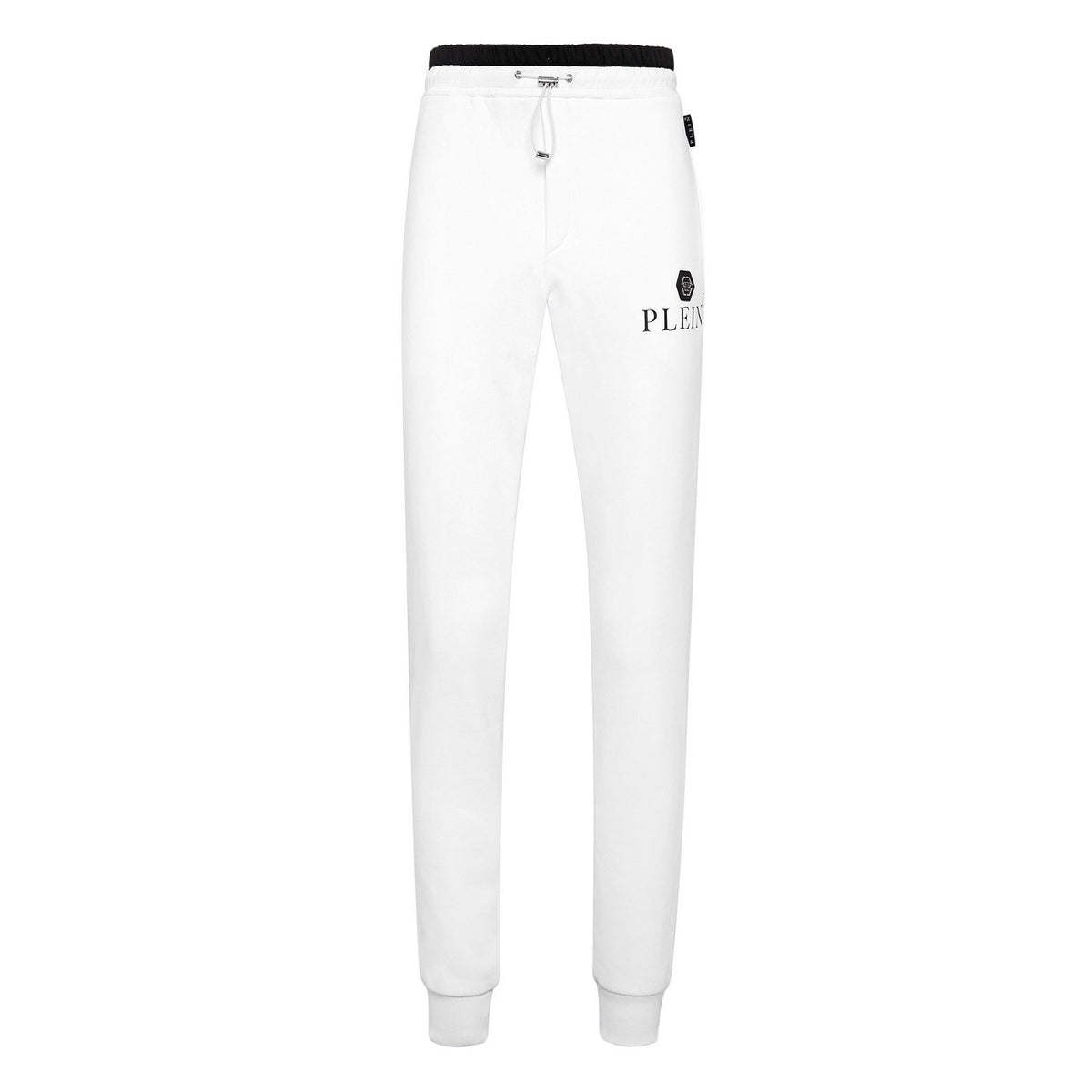 Pantaloni Philipp Plein uomo bianchi sportivi con logo - vista frontale stesi