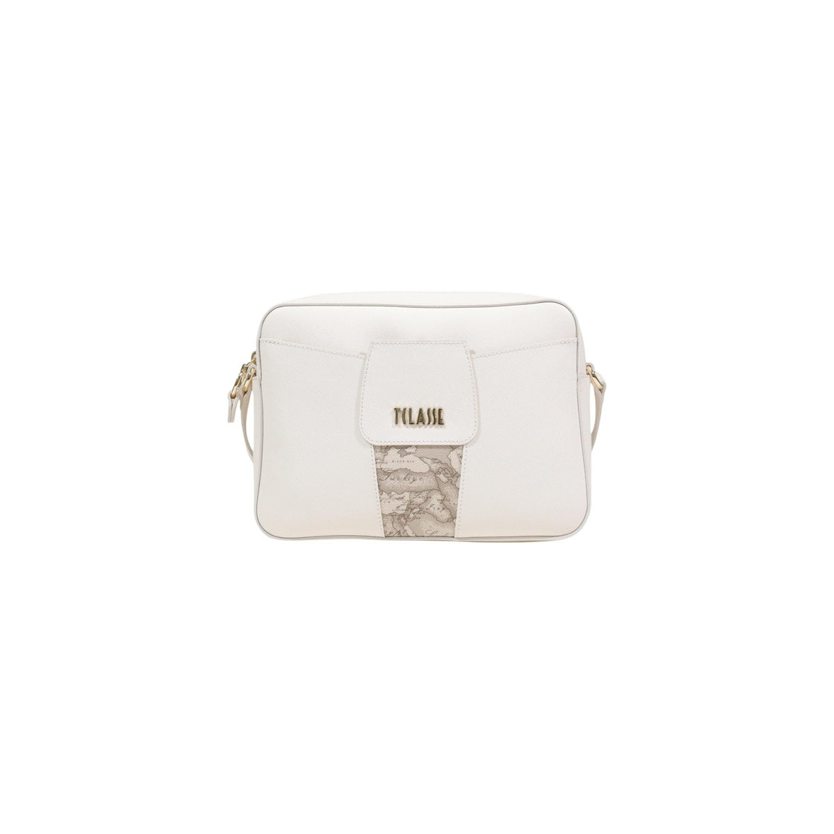 Borsa a tracolla Alviero Martini LD32 con inserto Geo e logo metallico, forma rettangolare piccola in materiale tecnico resistente con interni foderati e organizzati.