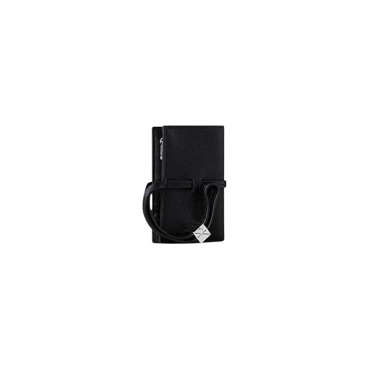 Portafoglio CK Pelle Pieno Fiore; protezione RFID, cinturino polso, zip portamonete. 6 slot carte, logo Calvin Klein, dimensioni compatte. Pelle 100% premium, stile funzionale. Colore nero