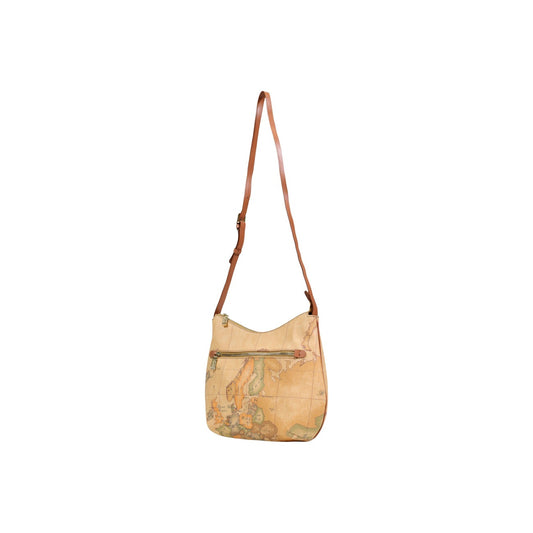 Borsa Tracolla Geo Classic Alviero Martini; Beige. Tessuto premium e dettagli in pelle, forma arrotondata morbida, tasca esterna con zip. Dimensioni medie, stile casual-raffinato ideale per tutti i giorni. Posteriore con tracolla