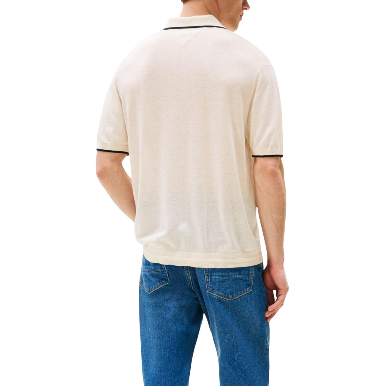 Tommy Hilfiger Polo Uomo Bianco Maniche Corte Scollo Tondo Colletto Classico Lino 28% Lyocell 72% Autunno Inverno MW0MW40539