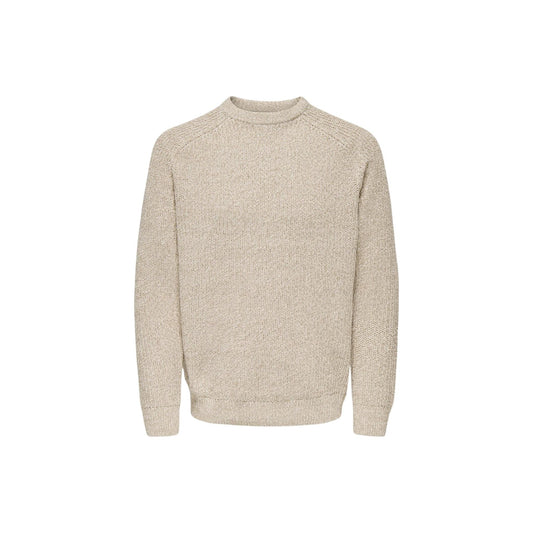 Maglione beige uomo paricollo Only & Sons 22034670. Pullover casual vestibilità comoda a maniche lunghe in tessuto sintetico morbido.