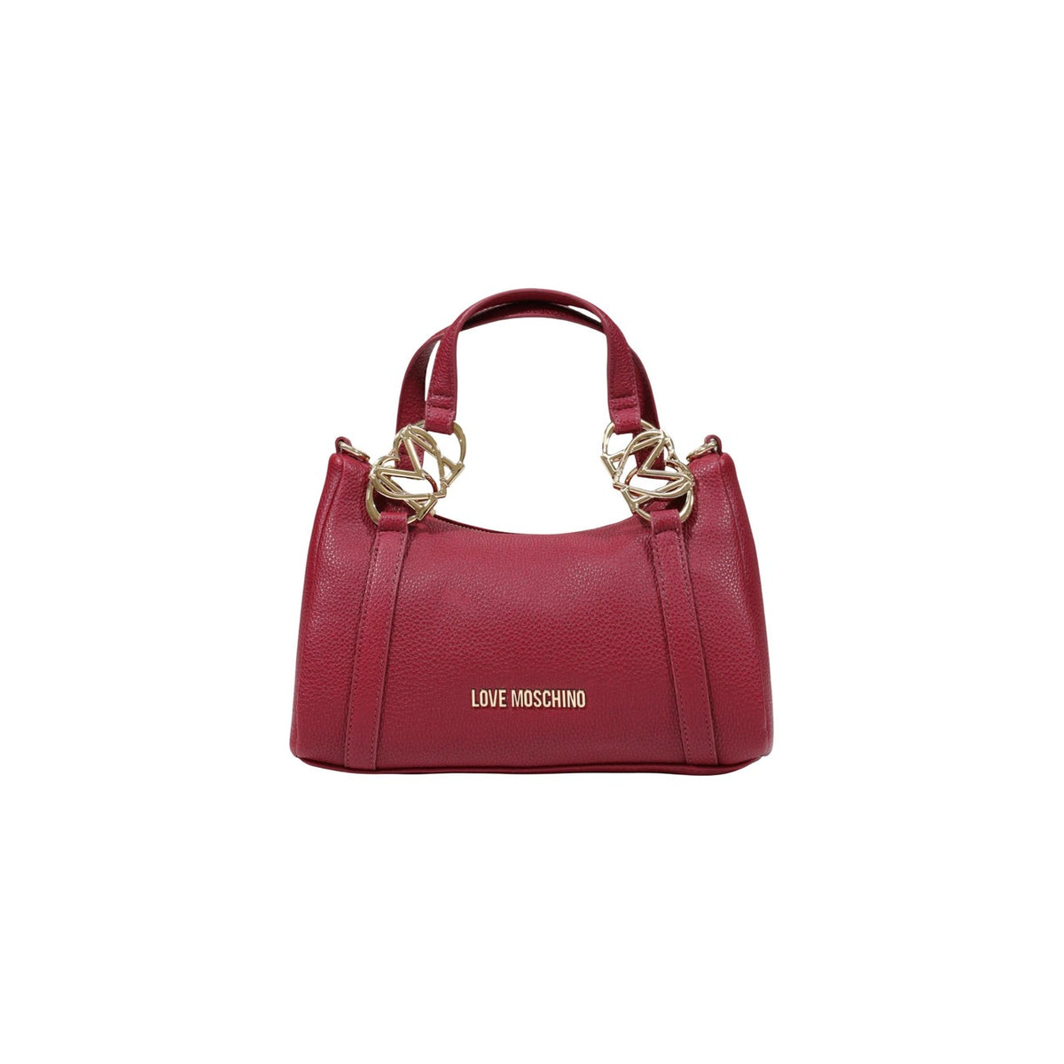 Borsa Love Moschino donna rossa a mano modello JC4015PP1. Borsetta piccola bauletto in ecopelle martellata rossa con dettagli oro a cuore sui manici e zip stile casual chic, romantico, audace e da sera.