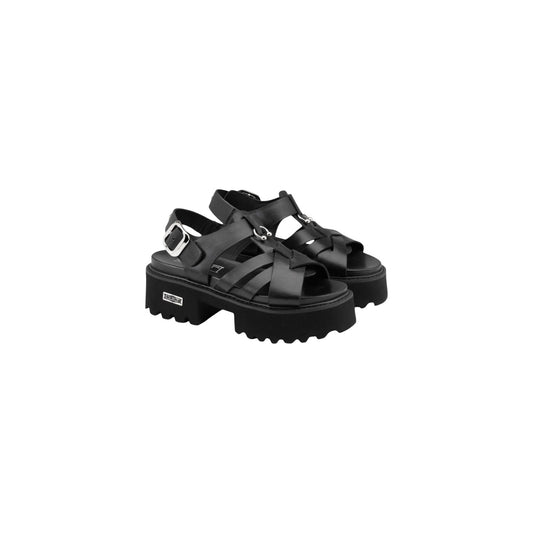 Cult Cher 4535; Sandalo Platform Intrecciato Nero. 100% Pelle, tacco 5 cm. Suola carrarmato robusta, chiusura alla caviglia, dettagli metallici iconici. Laterale