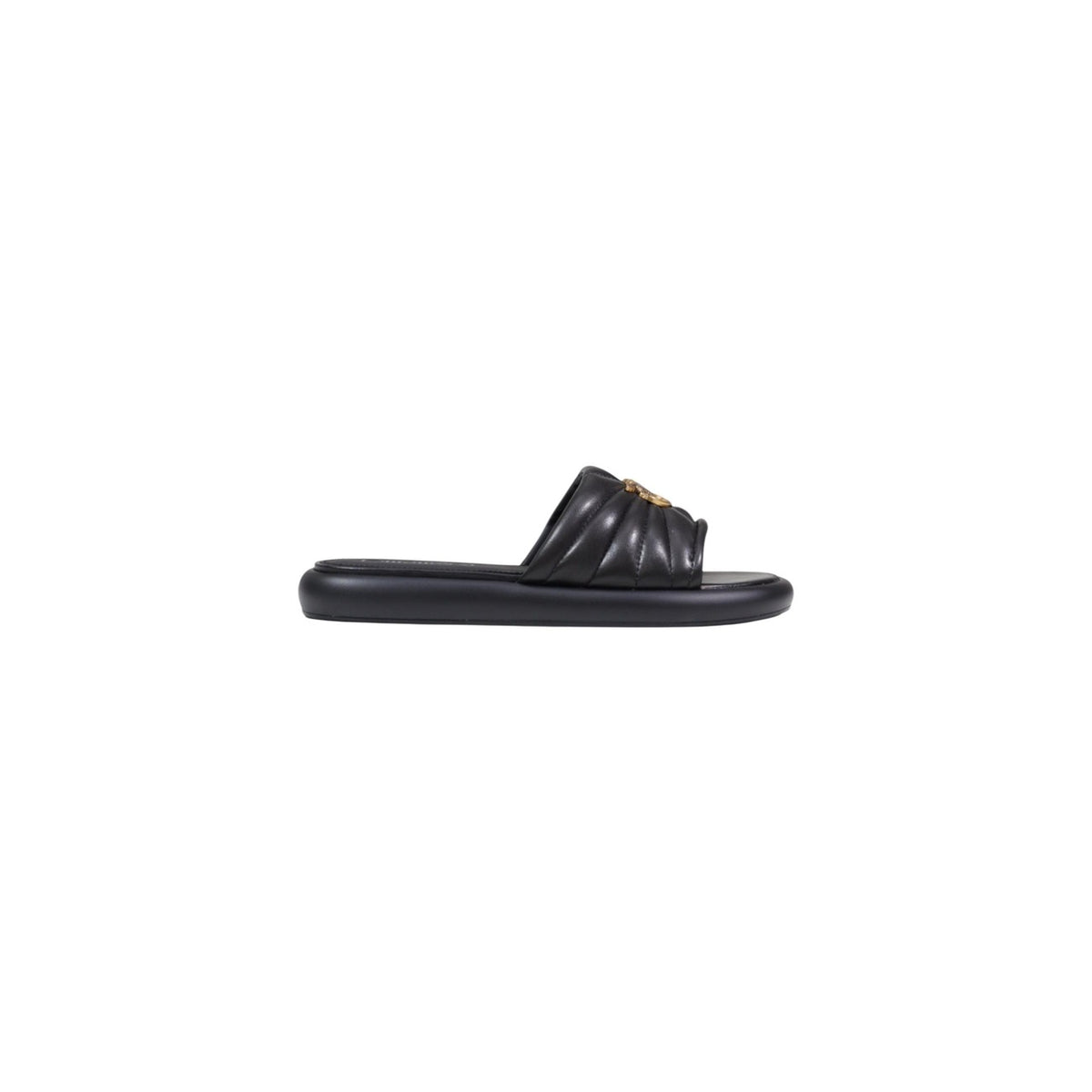 Ciabatte Pinko donna nere con fascia Fiona 03 punta aperta 100% pelle - vista laterale