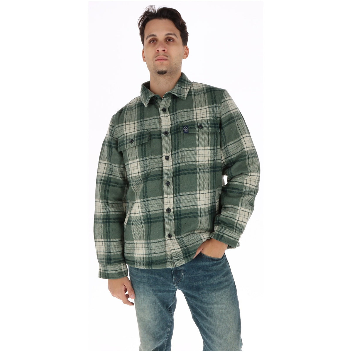 Giacca camicia uomo Superdry – Overshirt a quadri verde in misto lana M4011191A.