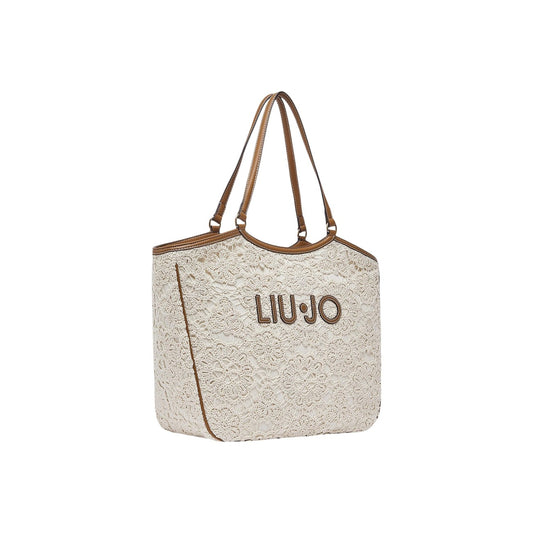 Liu Jo L Tote Pizzo; 98% cotone, effetto floreale, rifiniture sintetiche. Grande capienza, logo metallico, doppi manici a contrasto. Stile ricercato e femminile.