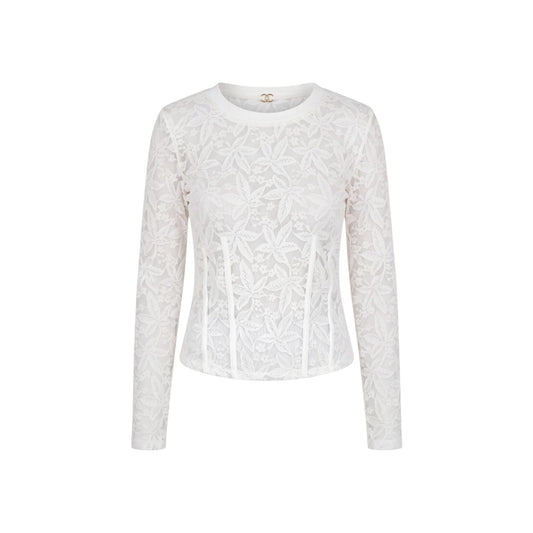 Maglia bianca pizzo donna Liu Jo – Maglietta maniche lunghe floreale TF6152 J3968.