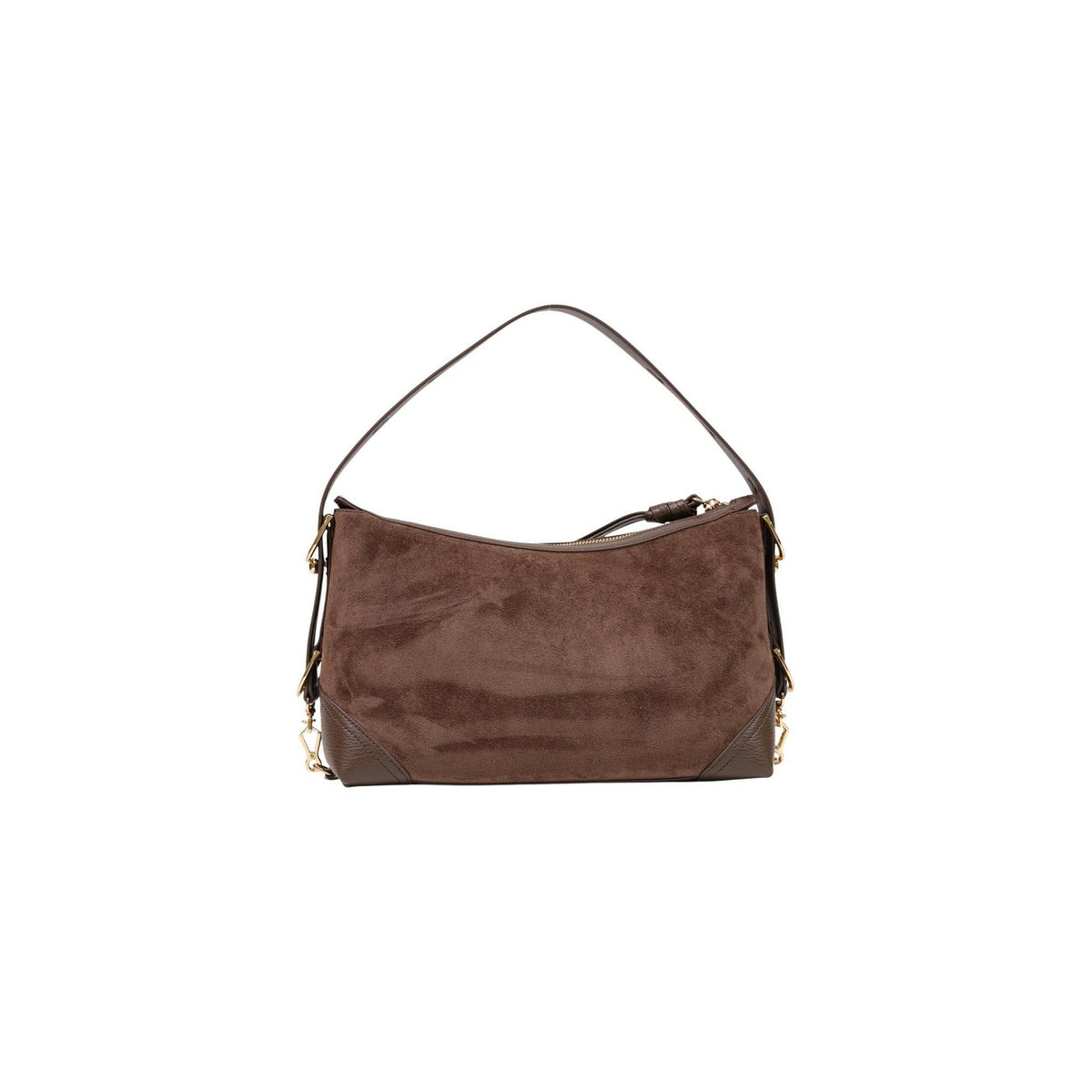 Borsa Love Moschino donna marrone tracolla media effetto scamosciato manici oro zip JC4091PP
