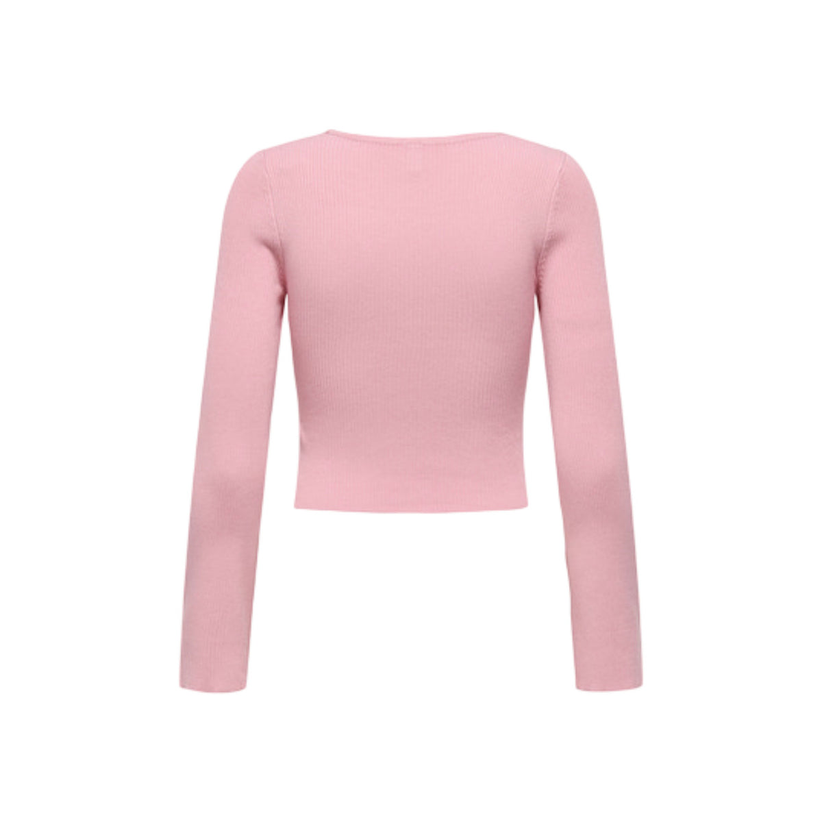 Maglione rosa a costine Only Onlmist girocollo, vestibilità slim e taglio corto, composizione in viscosa e nylon. Vista posteriore