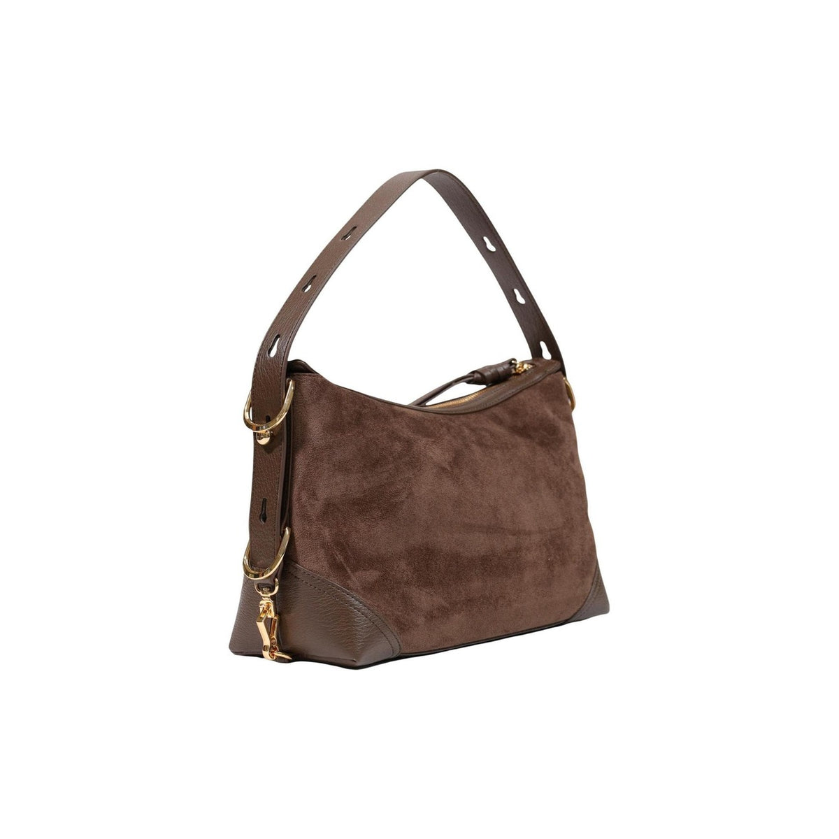 Borsa Love Moschino donna marrone tracolla media effetto scamosciato manici oro zip JC4091PP