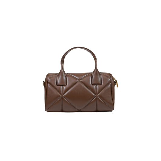 Borsa Love Moschino donna marrone a mano modello JC4034PP1. Bauletto medio nero trapuntato in ecopelle con doppi manici corti, logo metallico dorato con cuore e zip, stile elegante, chic e da giorno o sera.