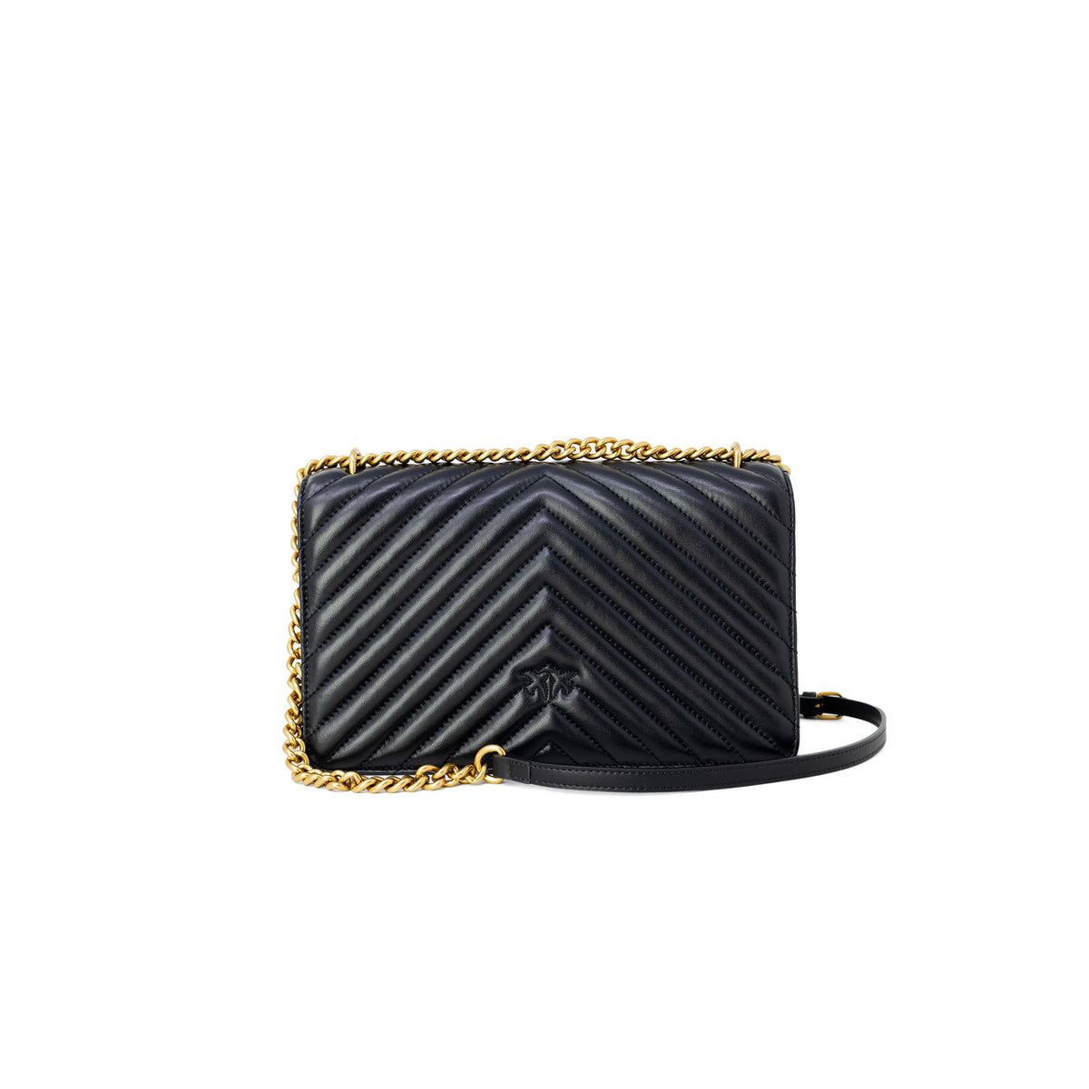 borsa nera grande da donna Pinko LOVE ONE CLASSIC DC SHEEP NAPPA CHEVRON. Realizzata interamente in poliestere di alta qualità, presenta una lavorazione matelassé a motivo chevron Vista posteriore