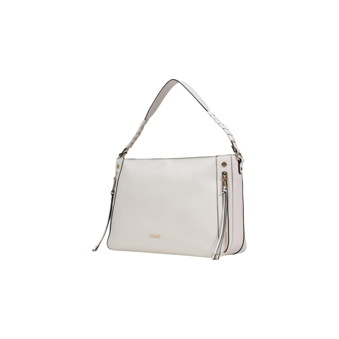 Liu Jo M Hobo AA6037; borsa panna media con manico intrecciato e zip laterali. Chiusura magnetica, doppia tracolla, elegante e funzionale. Vista frontale Laterale