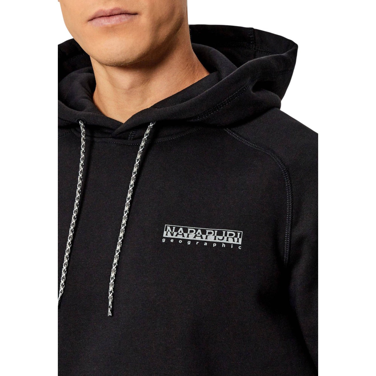 Napapijri Men's Black Hoodie - Long-Sleeved Cotton Sweatshirt with Print