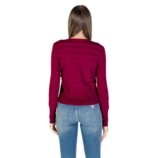 Morgan De Toi Maglia fucsia 252-MENTHI; maglieria fine in misto viscosa con dettaglio rigato tono su tono e bottoni frontali. Stile parigino sofisticato e vestibilità confortevole. Vista posteriore