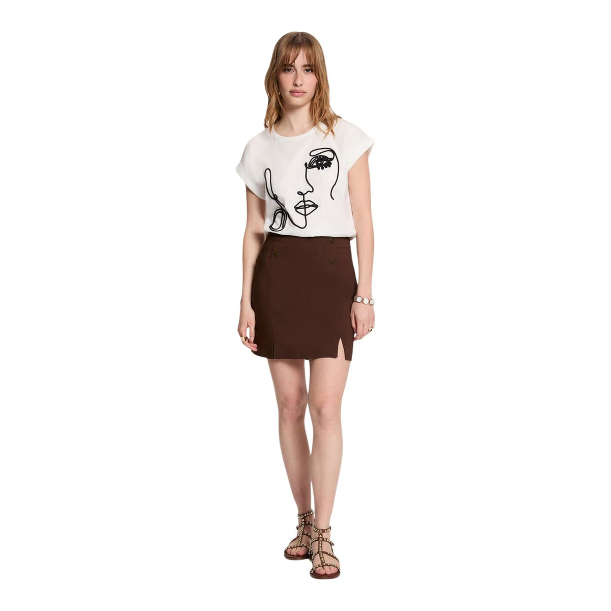 T-shirt Morgan De Toi Djojo; 100% Cotone. Stampa artistica linea continua, vestibilità oversize, maniche risvoltate. Morbida, traspirante e iconica. Stile Primavera/Estate. Figura intera