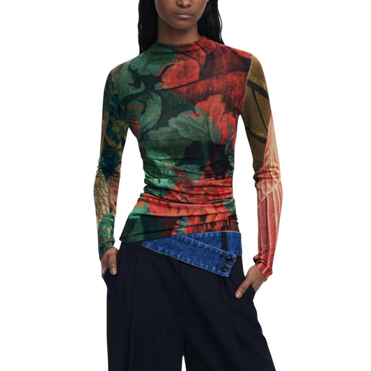 Desigual Maglia Donna Verde Colorata in Viscosa 100% a Manica Lunga con Scollo Tondo 25WWJF48