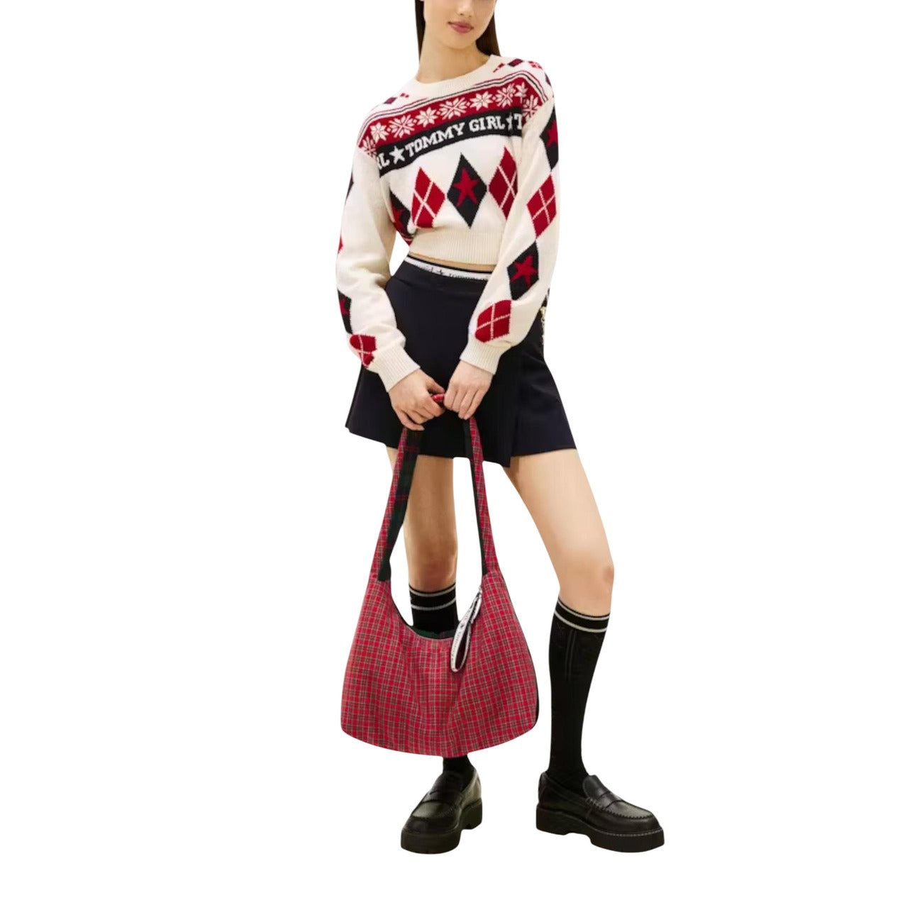 Pullover Tommy Girl; 100% lana. Motivo Fair Isle, logo a intarsio, fit squadrato e spalle scese. Maglia girocollo in lana calda dallo stile vintage-contemporaneo.