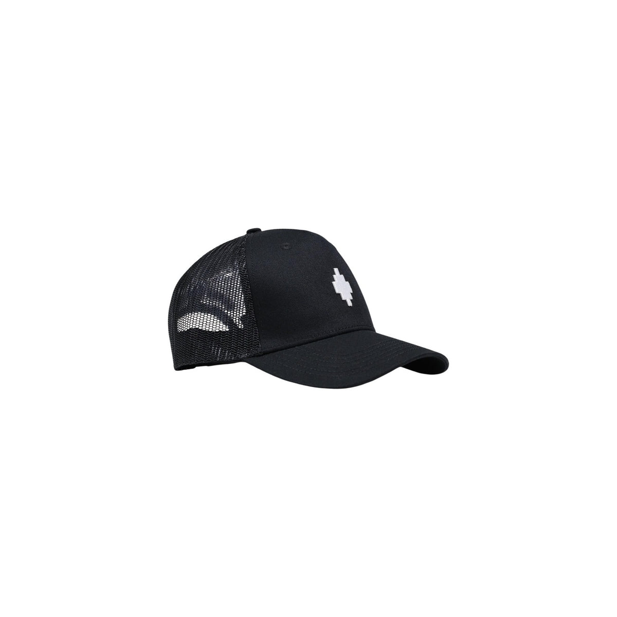 Cappellino County of Milan; design trucker con rete, logo ricamato, misto cotone/poliestere. L'essenziale streetwear per la tua estate. Vista laterale