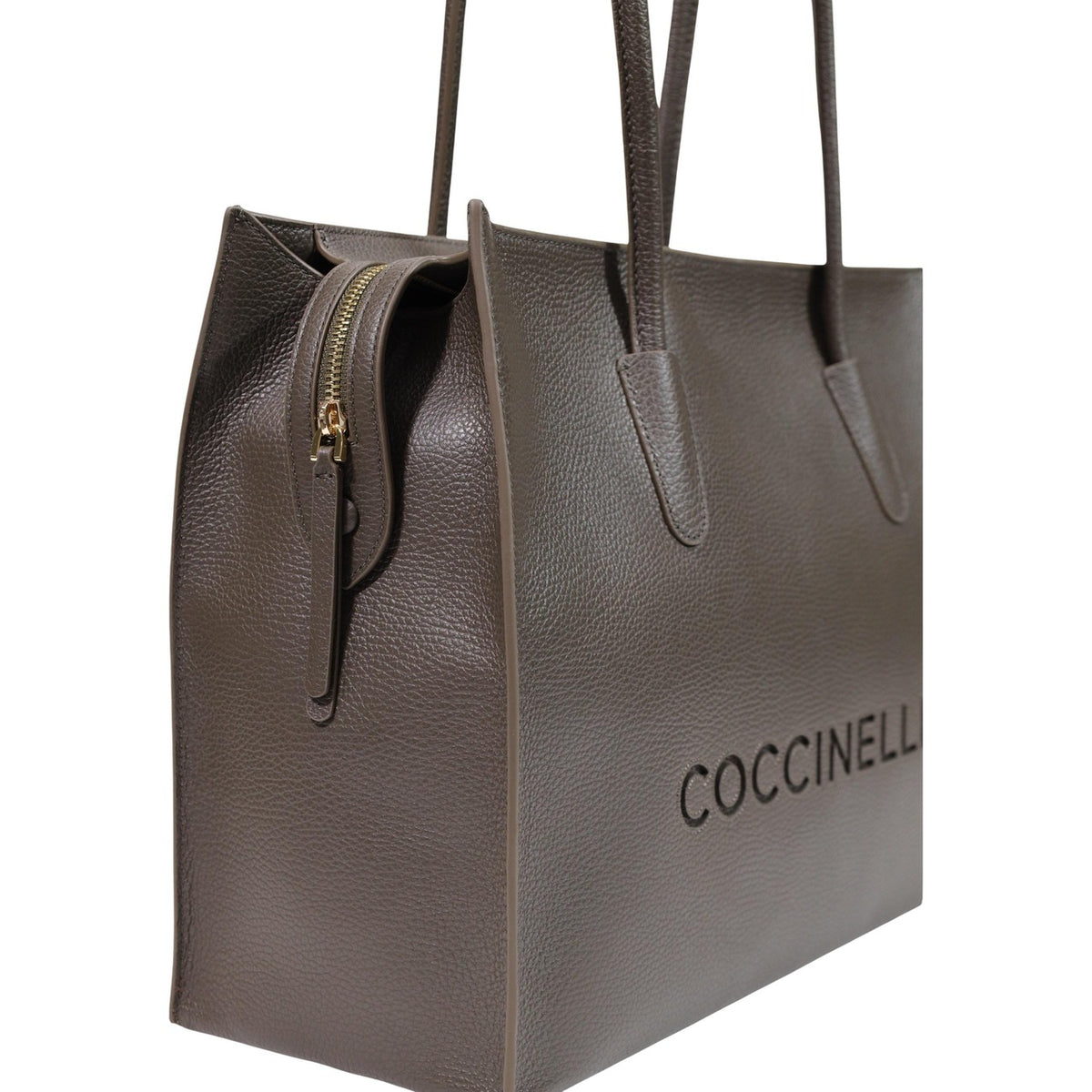 Borsa grande Coccinelle grigia pelle martellata Coccinellemyrtha26 E1 UAK 11 01 01. Shopping bag da donna in vera pelle nera a spalla con doppi manici, logo Coccinelle e chiusura zip, borsa capiente da lavoro e uso quotidiano 4 stagioni.