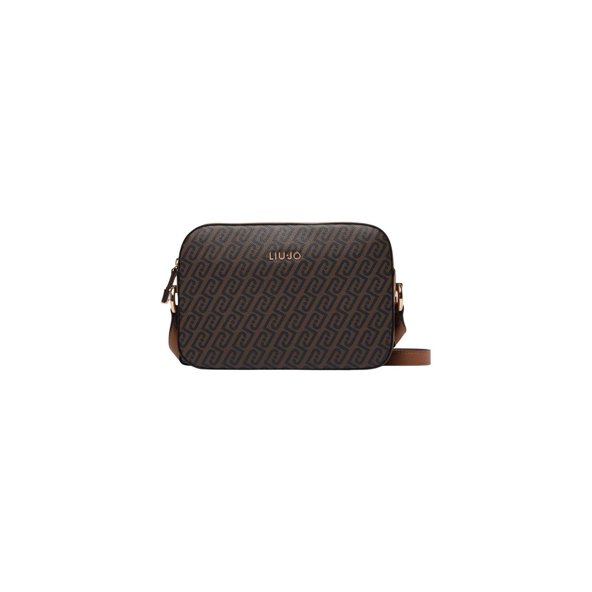 Borsa tracolla Liu Jo marrone monogram AF6211 E1137. Mini bag da donna marrone con stampa logo all-over, logo metallico oro, tracolla regolabile e chiusura zip, borsa casual e da sera 4 stagioni.