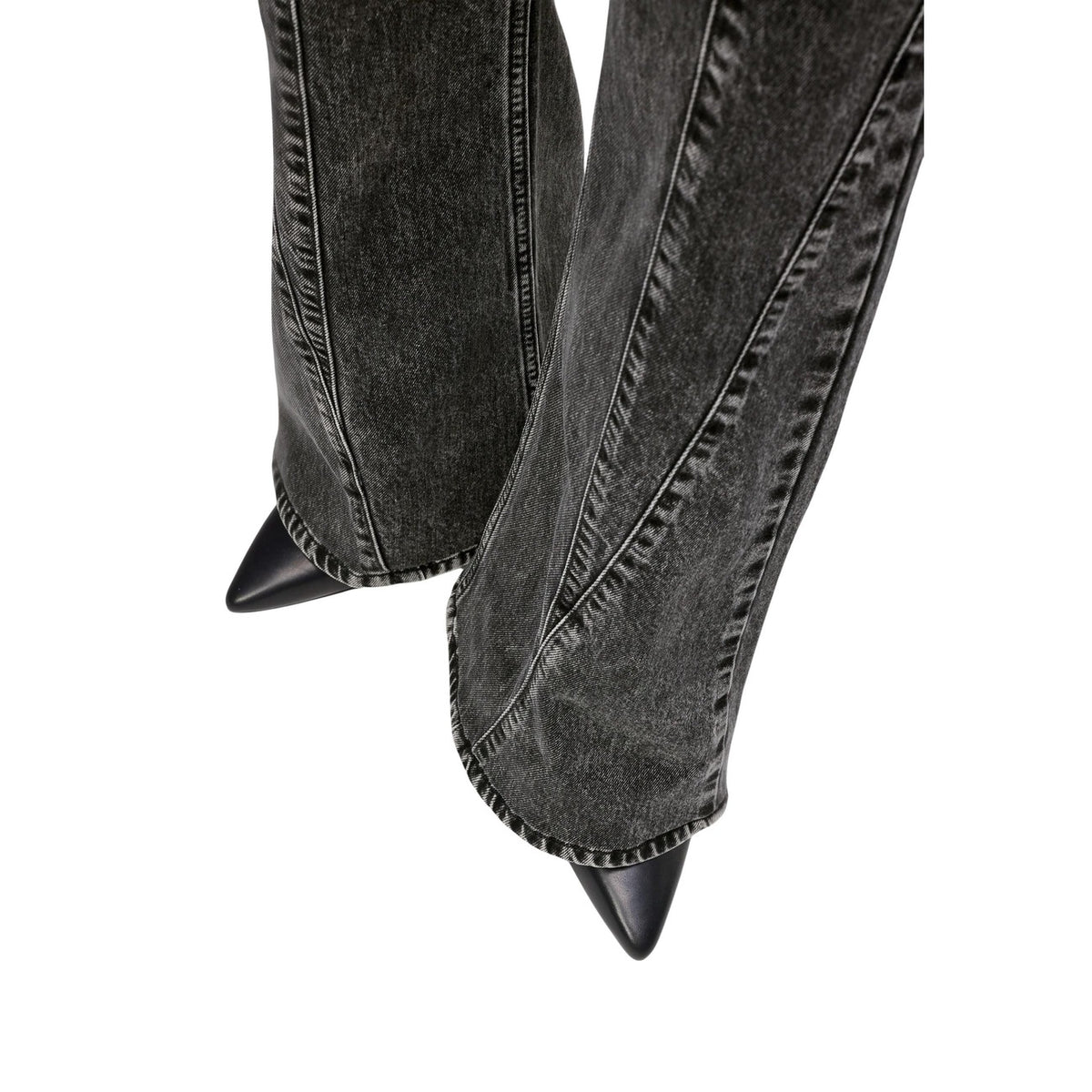 Jeans Karl Lagerfeld Jeans MOM KLJ HR FLARE DENIM donna neri con zip e bottone tasche anteriori posteriori 100% cotone - vista frontale indossati da modello dettaglio gamba