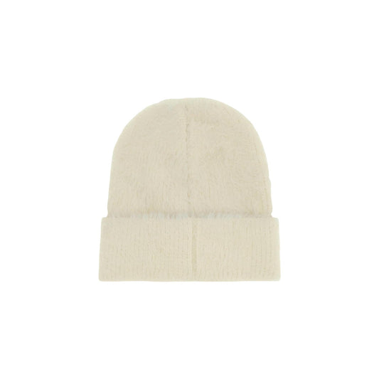 Cappello berretto nylon donna Guess KNITTED BEANIE. Beanie beige marrone nero autunno inverno con componenti dorate.
