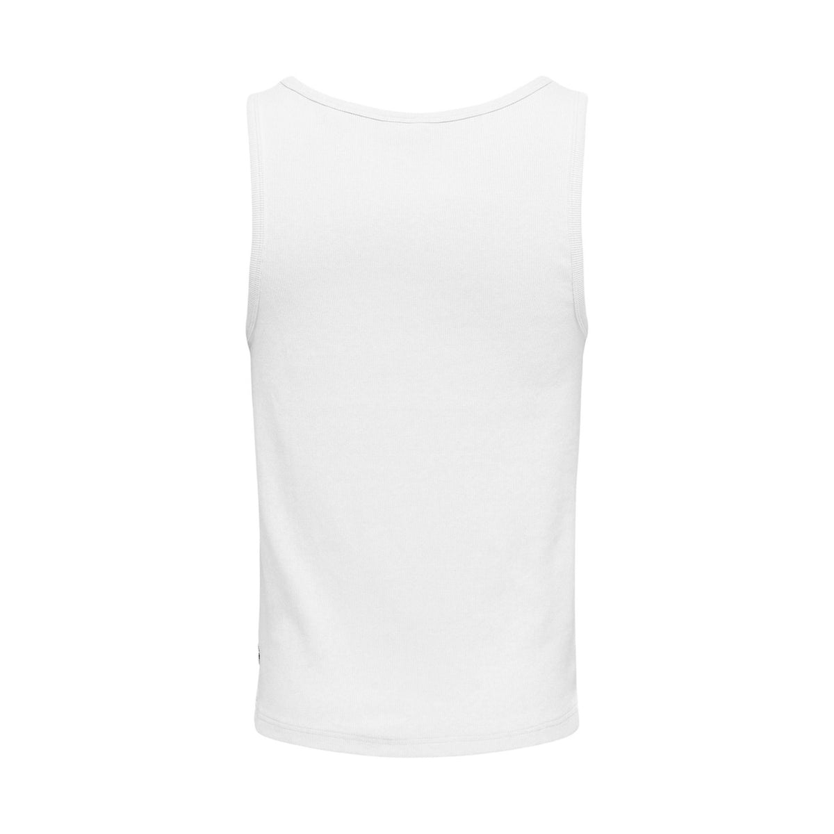 Only & Sons Onstanner Tank Top; cotone elasticizzato, cuciture rinforzate, traspirante. La canotta basica e resistente essenziale per il guardaroba maschile. Colore bianco vista posteriore