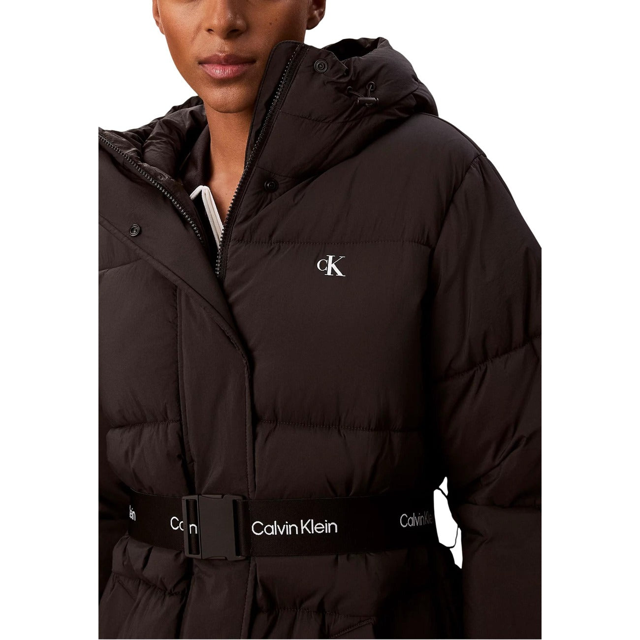 Calvin Klein Jeans Giubbotto Donna Nero Zip Bottoni Automatici Manica Lunga Scollo Alto Cappuccio Tasche Poliammide 100% Autunno Inverno LV047D507G