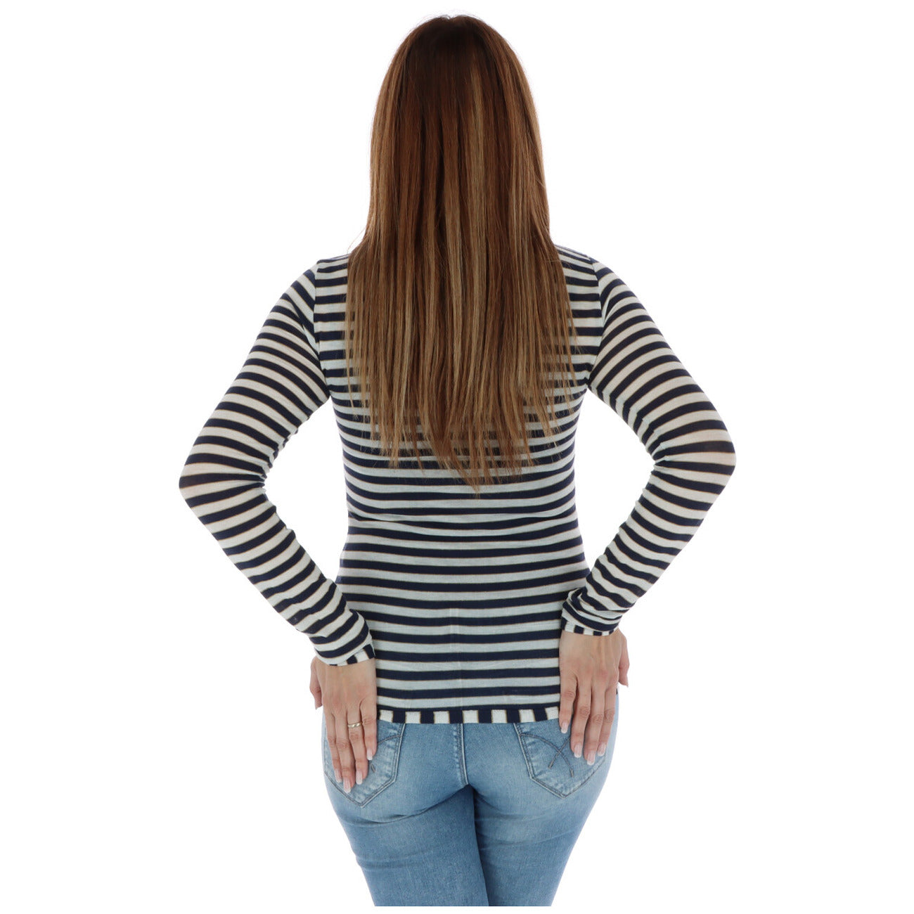 Pinko Maglia Donna Blu a Righe in 72% Viscosa 11% Poliammide 9% Elastan 4% Cashmere 4% Poliestere Manica Lunga Scollo Tondo 1G15DX 8166