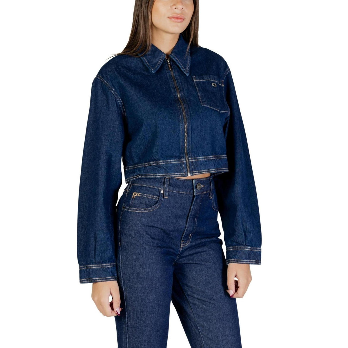 Colcci Giacca Jeans Donna Blu Cerniera Manica Lunga Scollo Tondo Colletto Tasche Cotone 100% Autunno Inverno 032.11.00073