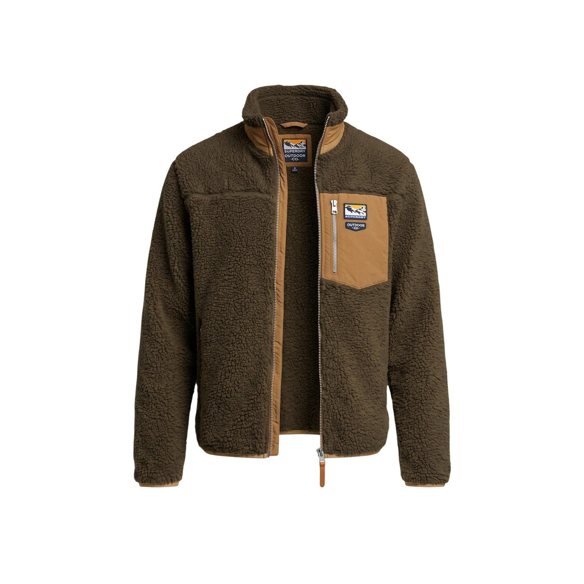 Giacca pile Superdry Vintage Retro uomo Mountain Full Zip Fleece. Pile morbido in 100% poliestere effetto borg stile streetwear con tasche a contrasto e zip frontale per autunno/inverno.