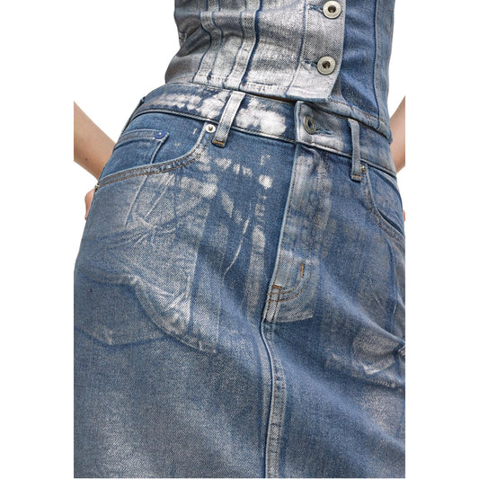 Dettaglio minigonna Karl Lagerfeld Jeans donna azzurra in denim con tasche anteriori e posteriori