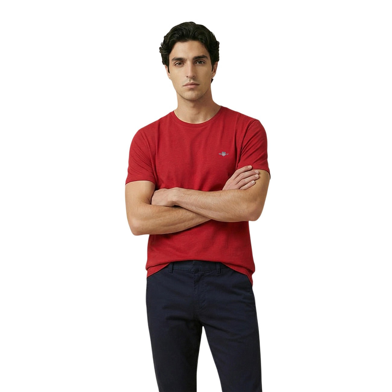 T-shirt uomo GANT; 100% cotone, regular fit, logo Shield ricamato sul petto. Comfort e stile intramontabile. Colore rosso. Vista frontale